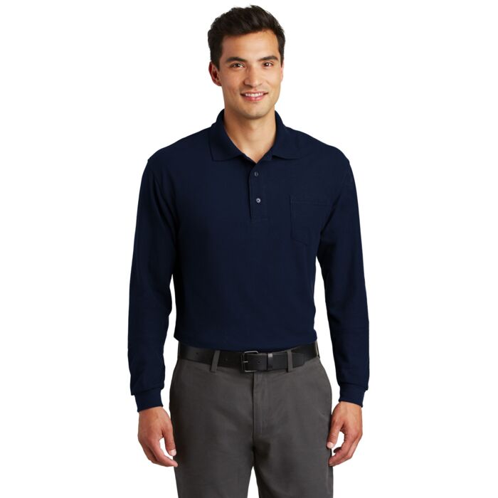 Long Sleeve Silk Touch Polo with Pocket Thumbnail