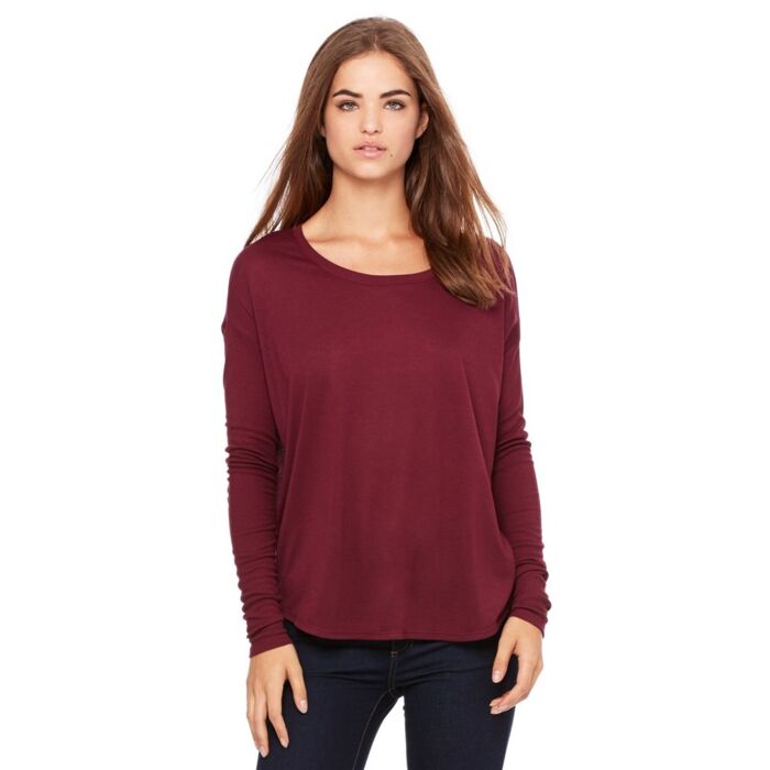 Women's Flowy Long Sleeve Tee with 2x1 Sleeves Thumbnail